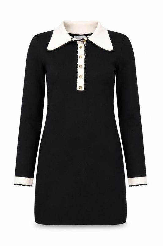 H&M Women's Black Collared Knit Shift Dress XS