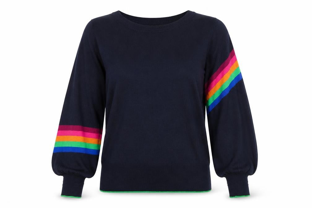 Next Women's Blue Rainbow Stripe Balloon Sleeve Jumper M