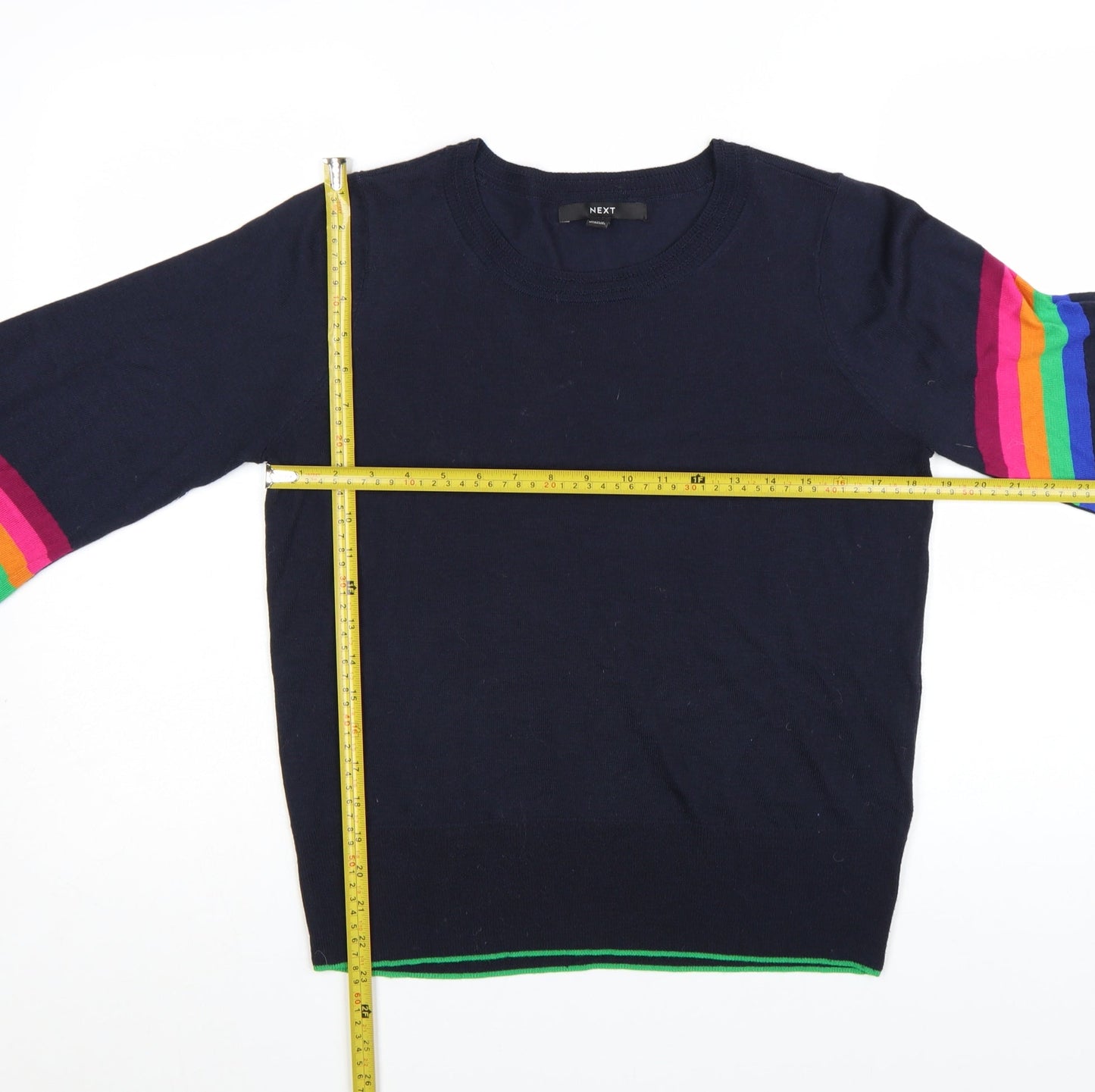 Next Women's Blue Rainbow Stripe Balloon Sleeve Jumper M