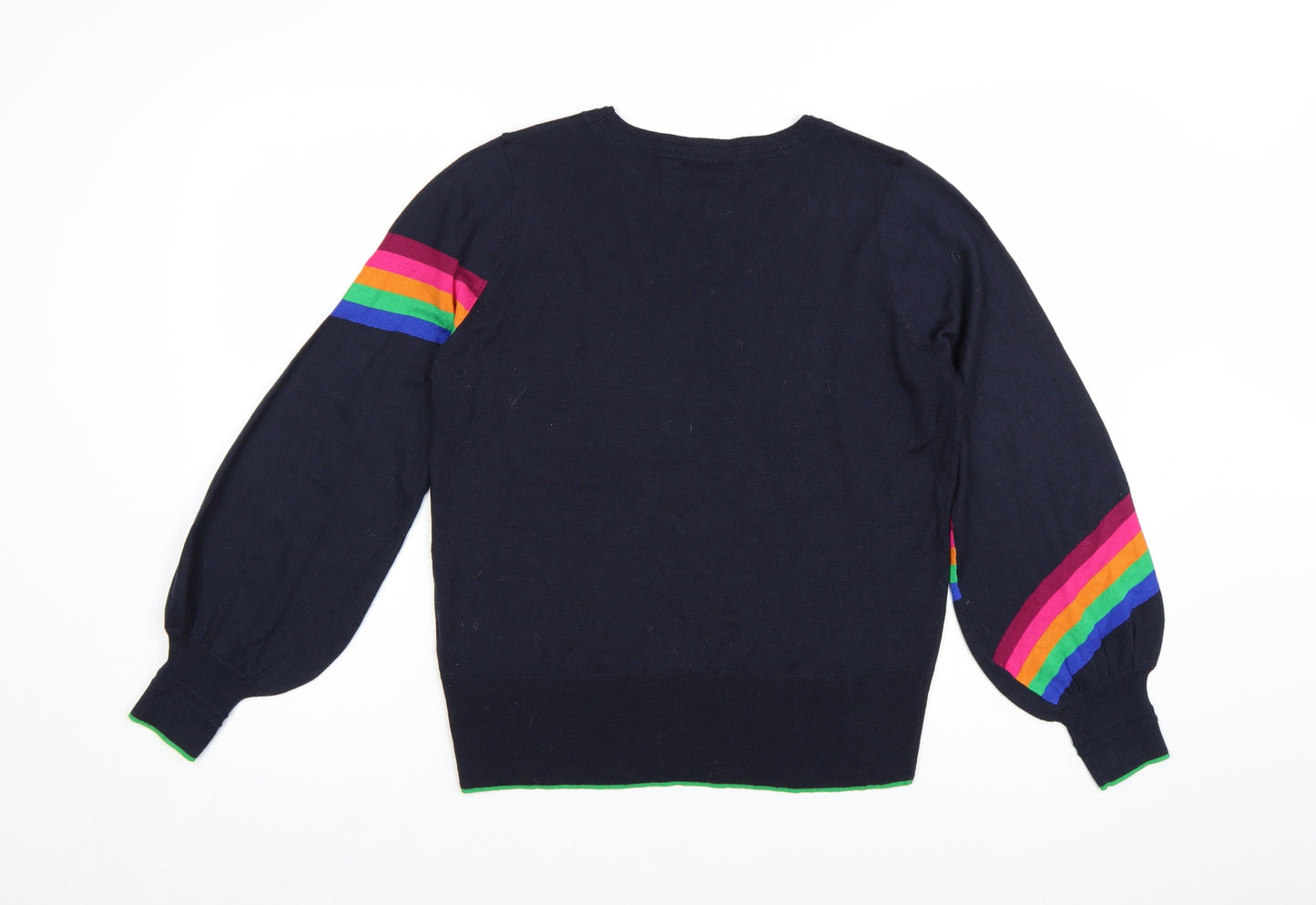 Next Women's Blue Rainbow Stripe Balloon Sleeve Jumper M