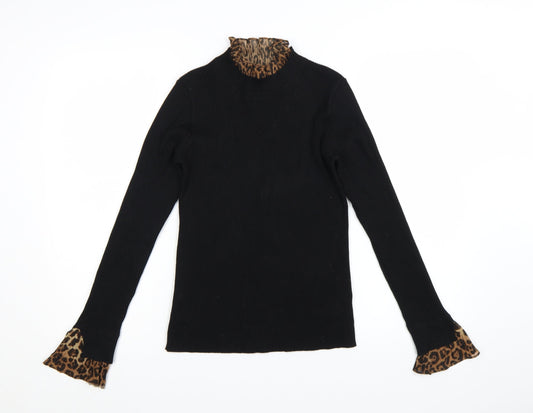 Blue Vanilla Womens Black Leopard Mock Neck Long Sleeve Pullover Jumper Size S