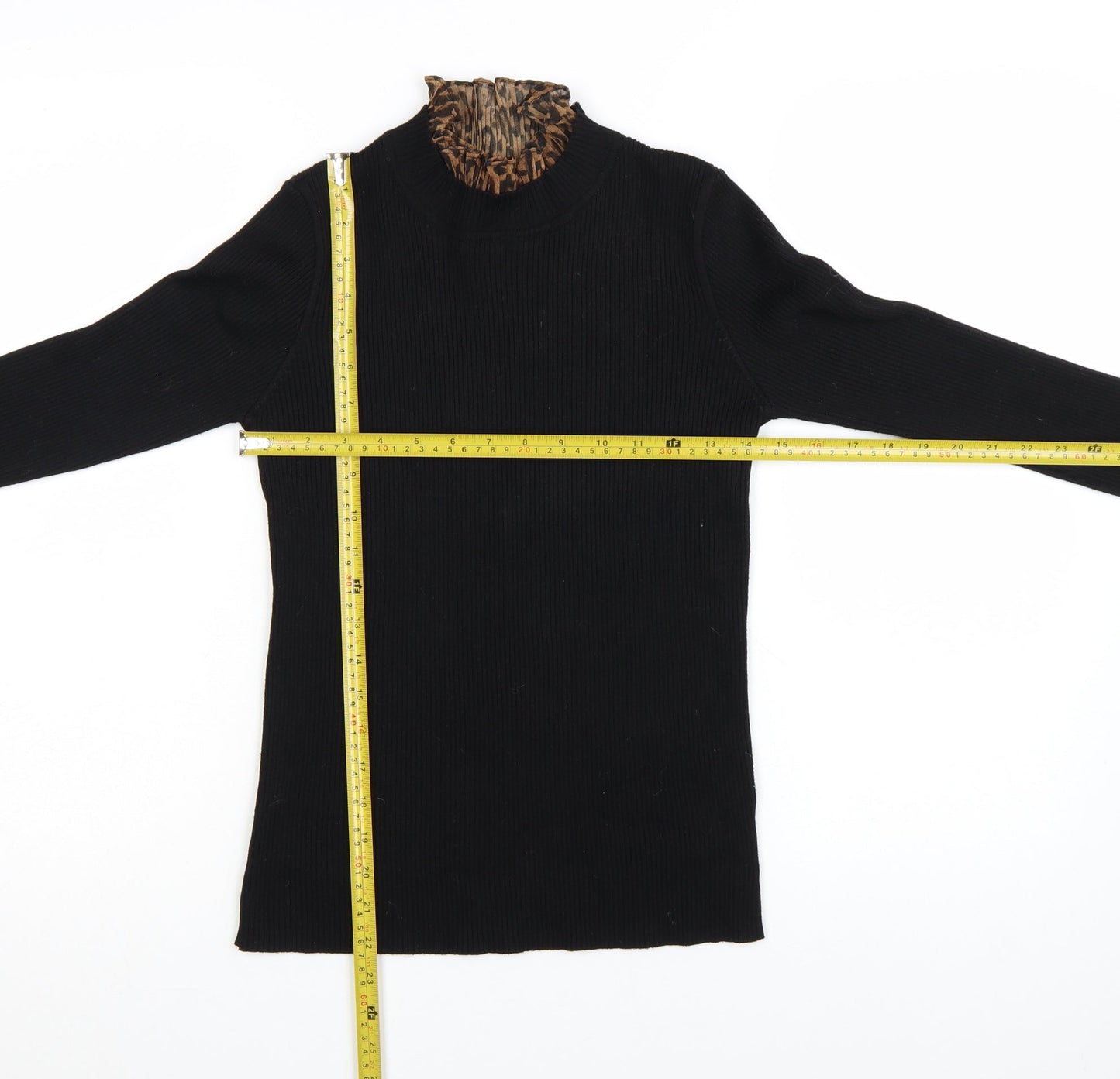 Blue Vanilla Womens Black Leopard Mock Neck Long Sleeve Pullover Jumper Size S