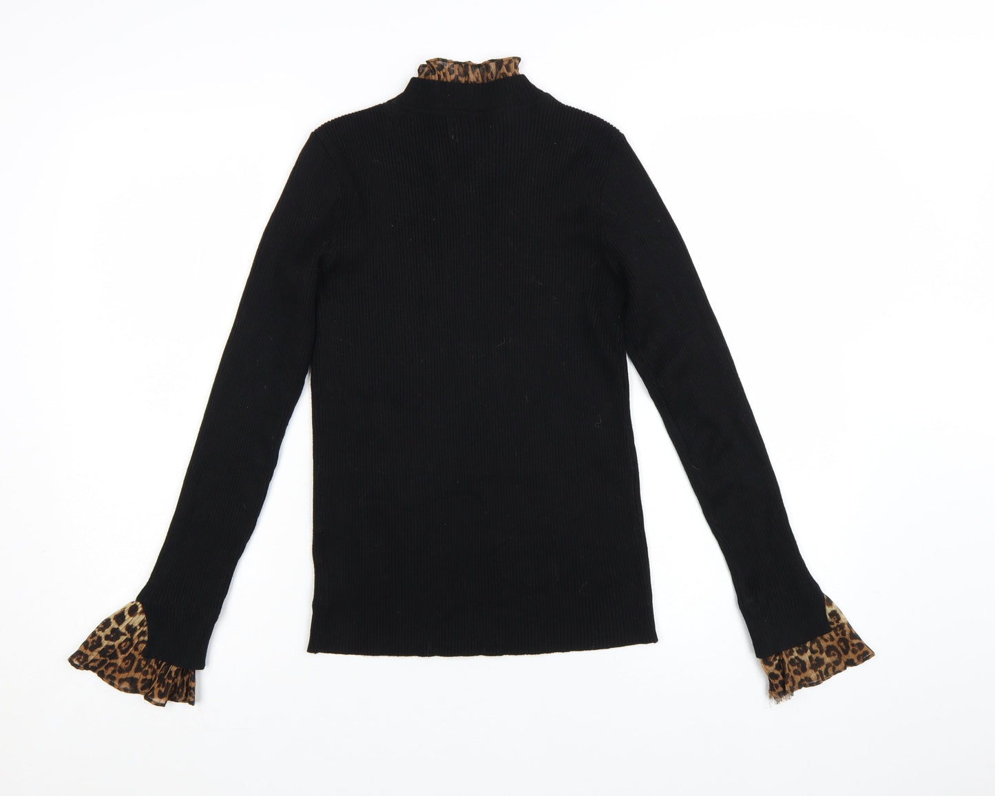 Blue Vanilla Womens Black Leopard Mock Neck Long Sleeve Pullover Jumper Size S