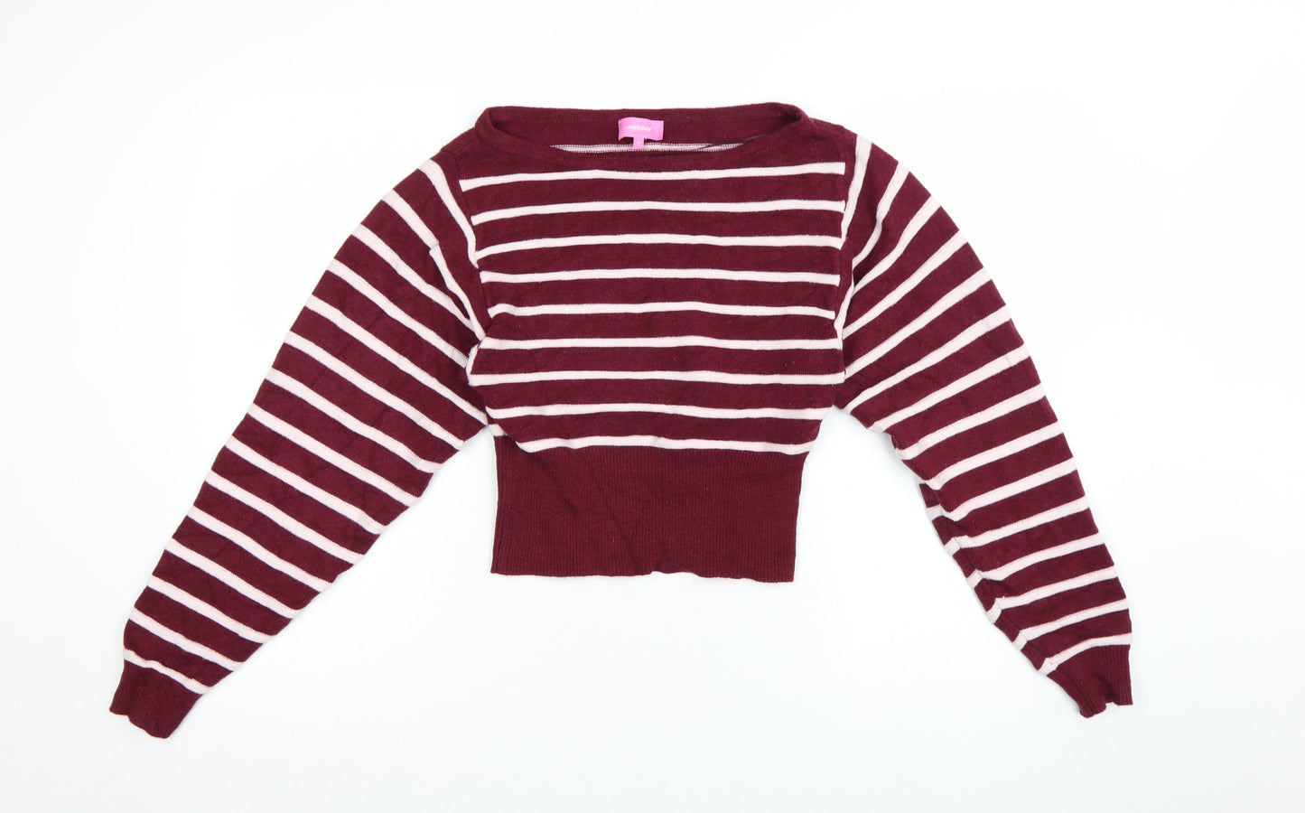 Edikted Womens Red Striped Boat Neck Long Sleeve Pullover Jumper XS