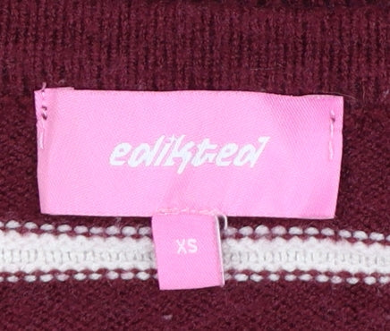 Edikted Womens Red Striped Boat Neck Long Sleeve Pullover Jumper XS