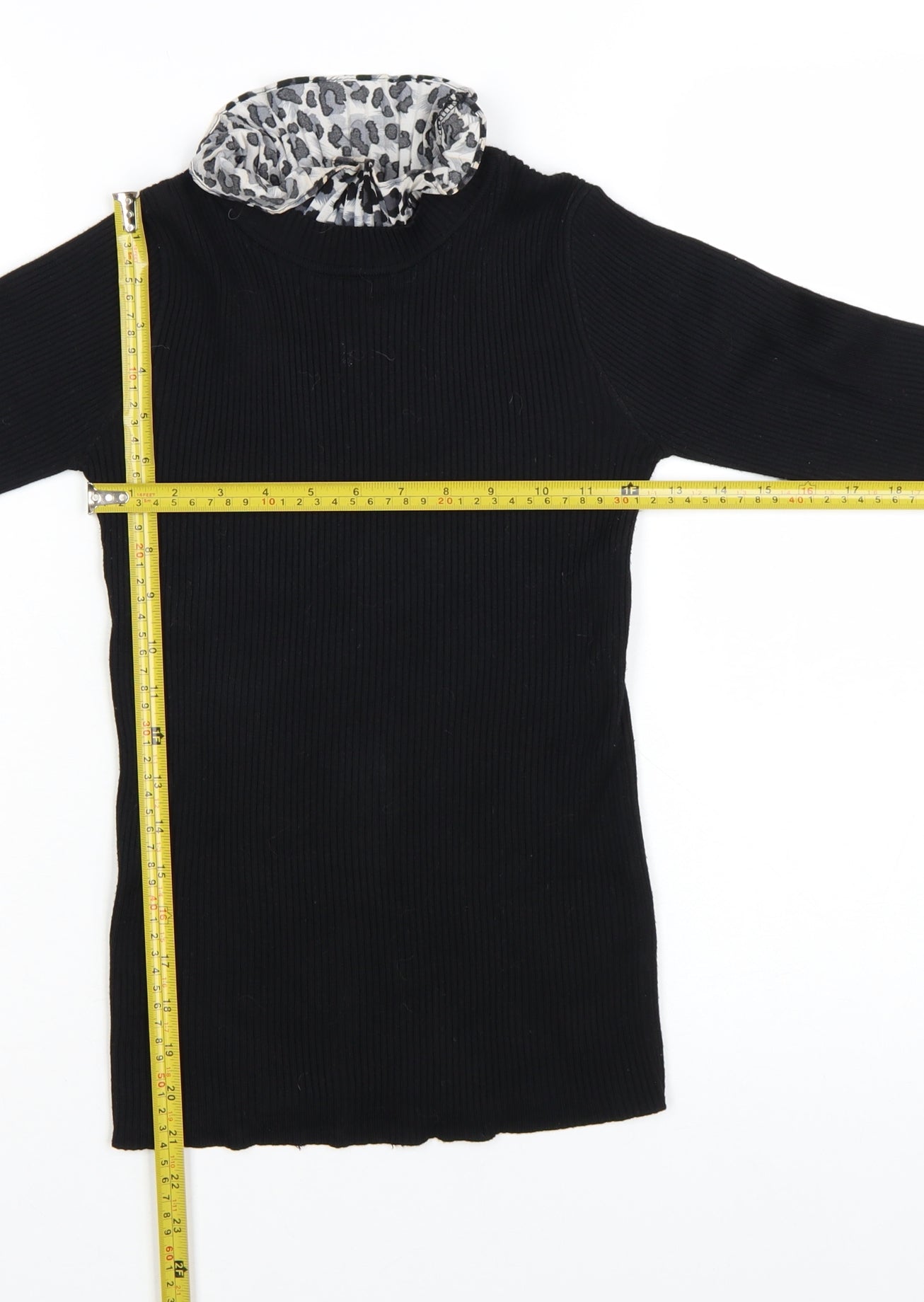 New Look Womens Black Leopard Trim Roll Neck Jumper Size 8