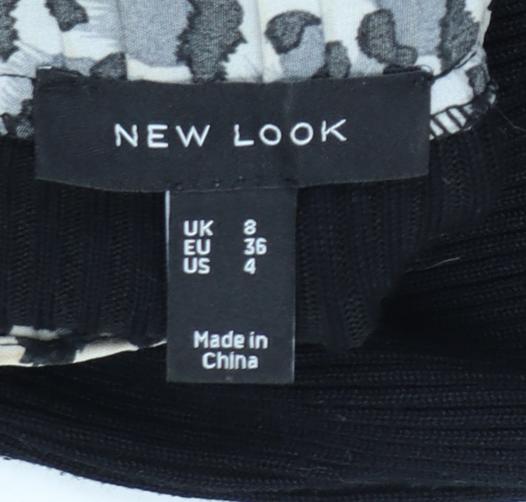 New Look Womens Black Leopard Trim Roll Neck Jumper Size 8