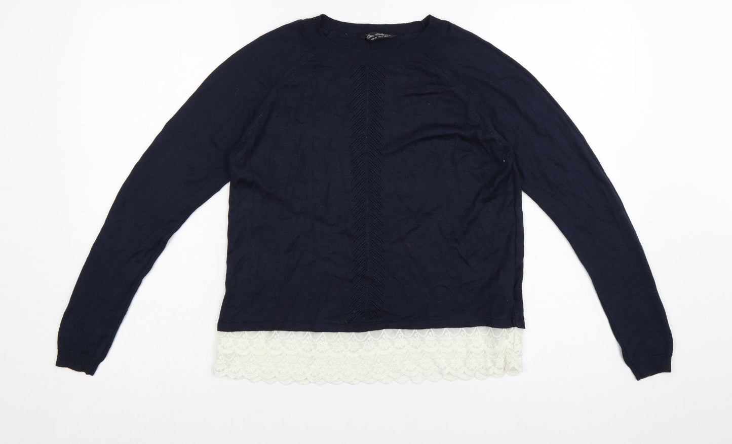 Miss Selfridge Womens Blue Lace Hem Knit Jumper Size 8