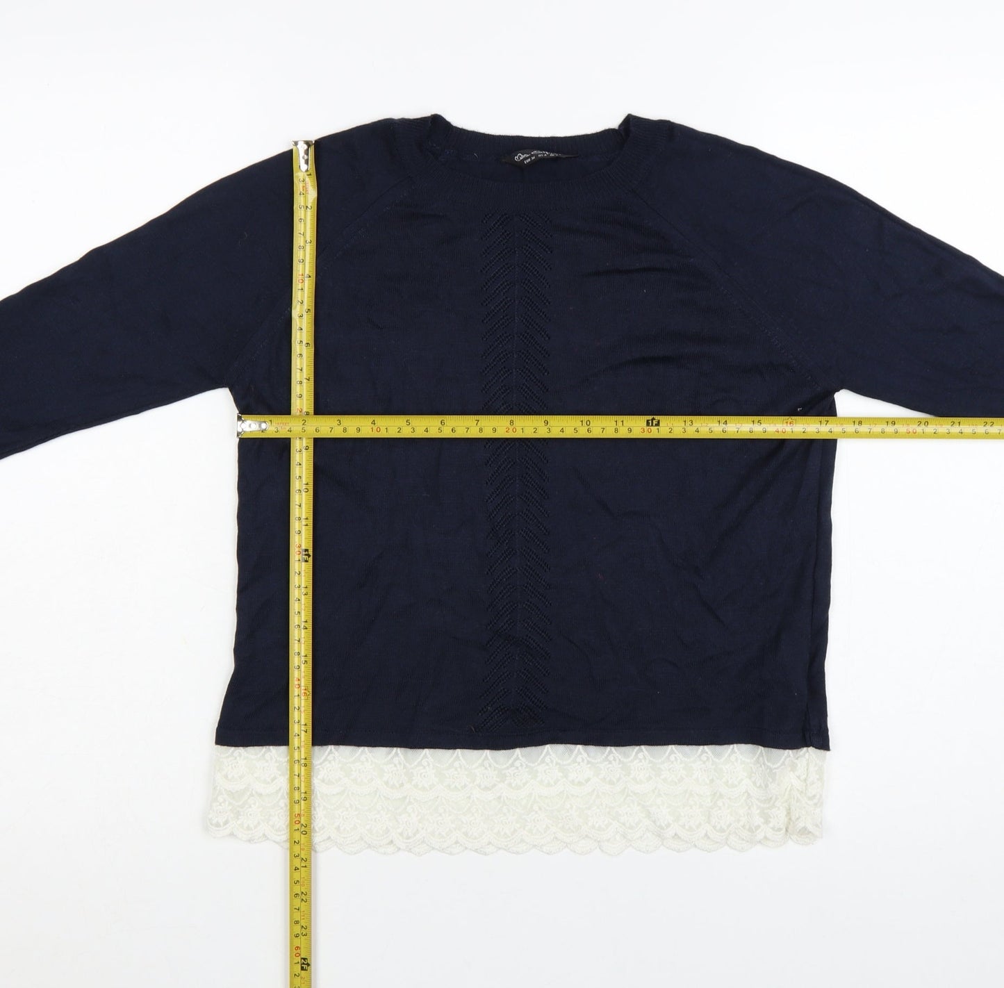 Miss Selfridge Womens Blue Lace Hem Knit Jumper Size 8