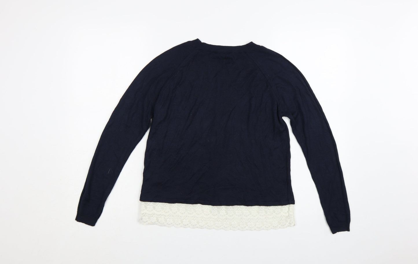 Miss Selfridge Womens Blue Lace Hem Knit Jumper Size 8