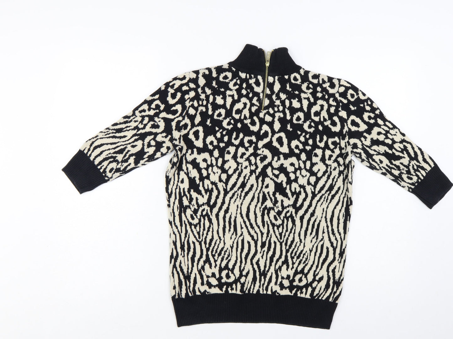 Biba Women's Black Animal Print Mock Neck Cotton Jumper XS