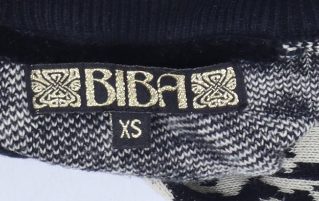 Biba Women's Black Animal Print Mock Neck Cotton Jumper XS
