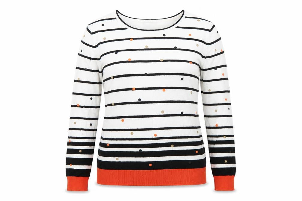 Laura Ashley Women's White Black Striped Jumper UK 12 Viscose Blend