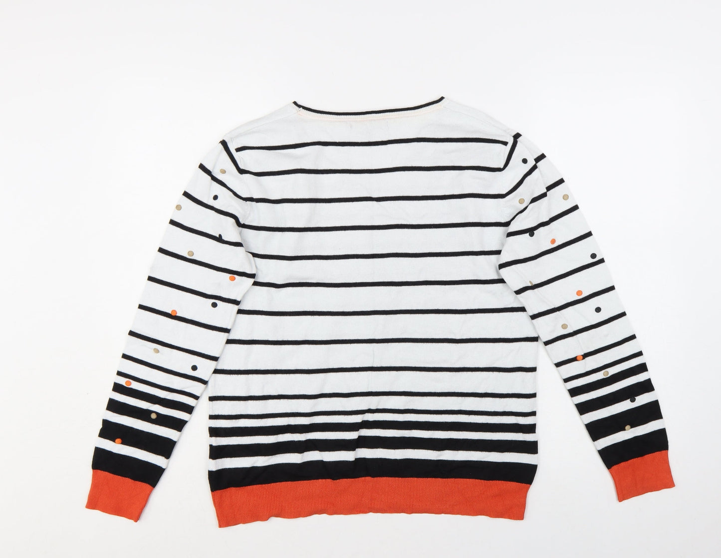 Laura Ashley Women's White Black Striped Jumper UK 12 Viscose Blend