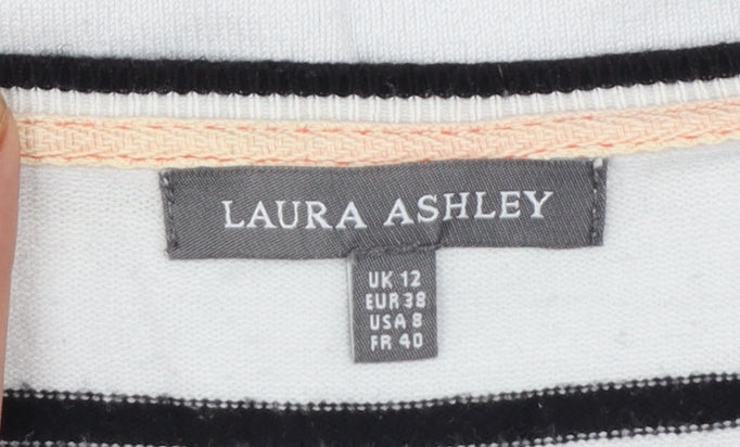 Laura Ashley Women's White Black Striped Jumper UK 12 Viscose Blend