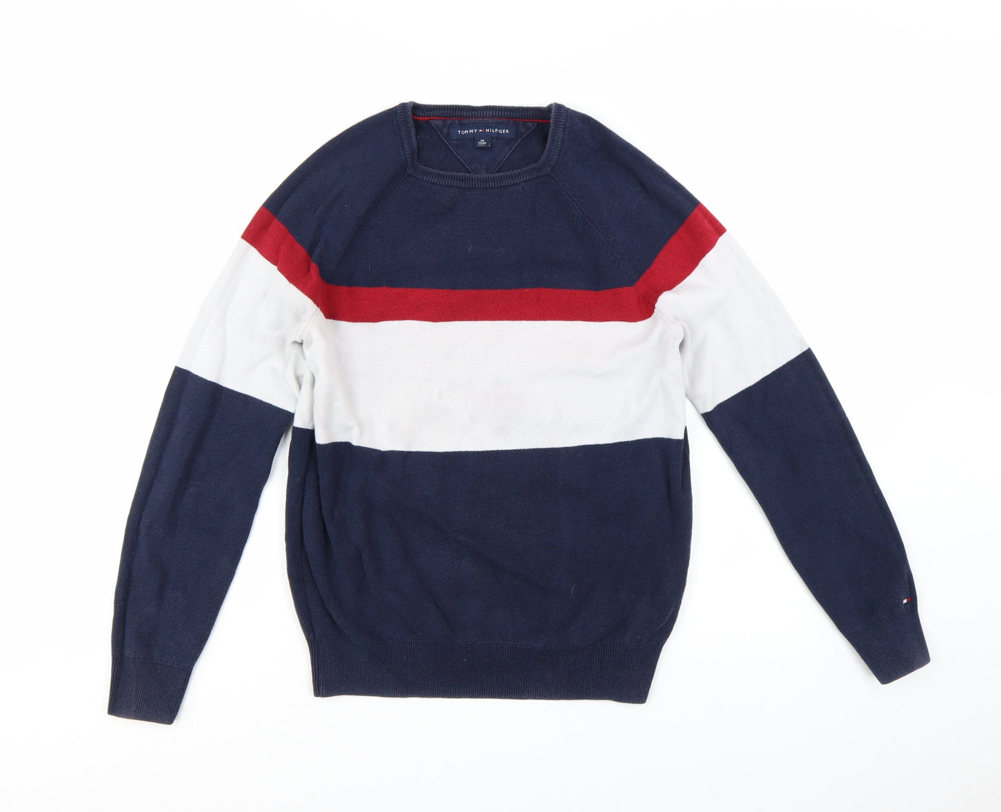 Tommy Hilfiger Men's Multicoloured Striped Cotton Pullover Jumper XS