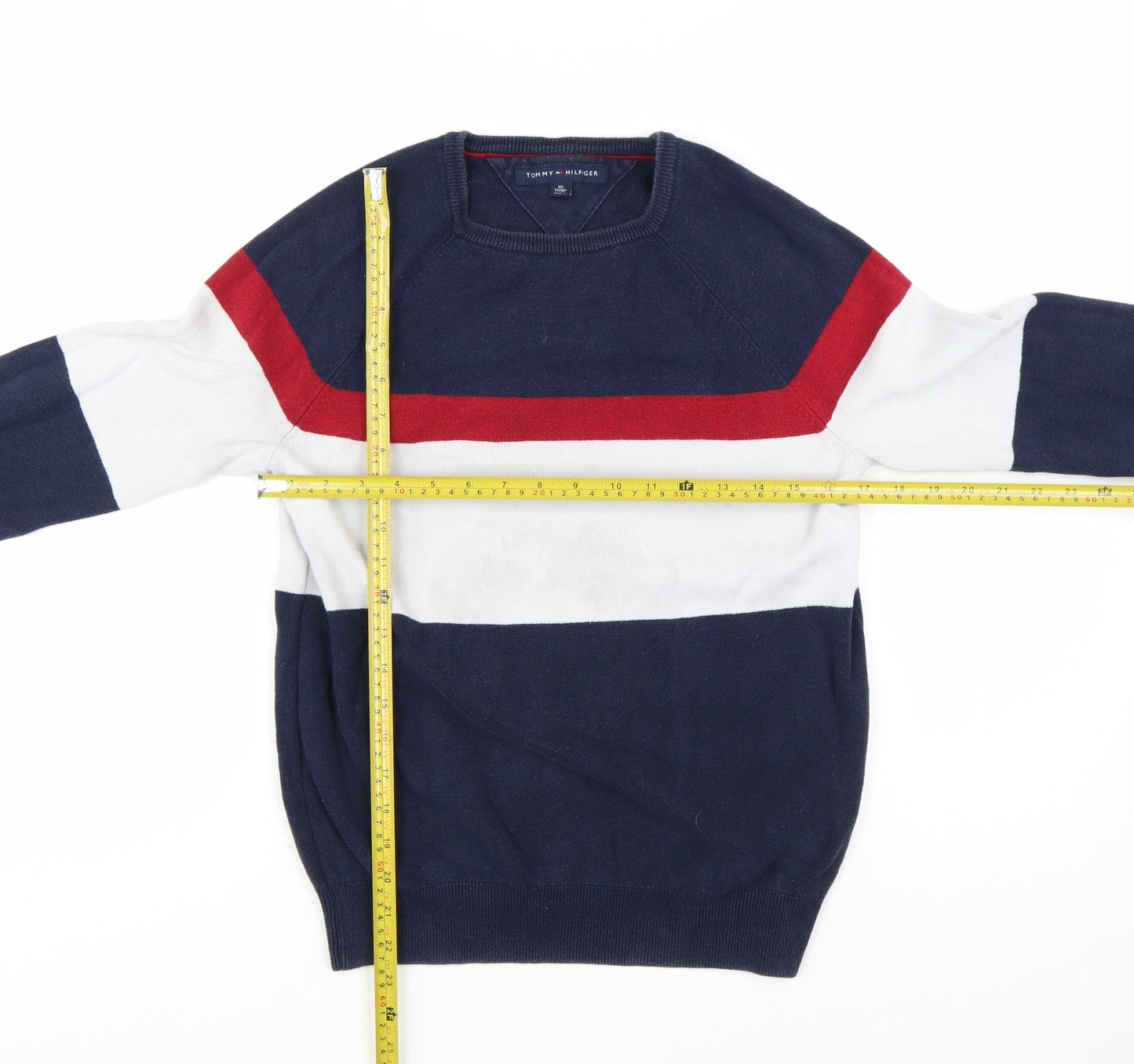 Tommy Hilfiger Men's Multicoloured Striped Cotton Pullover Jumper XS