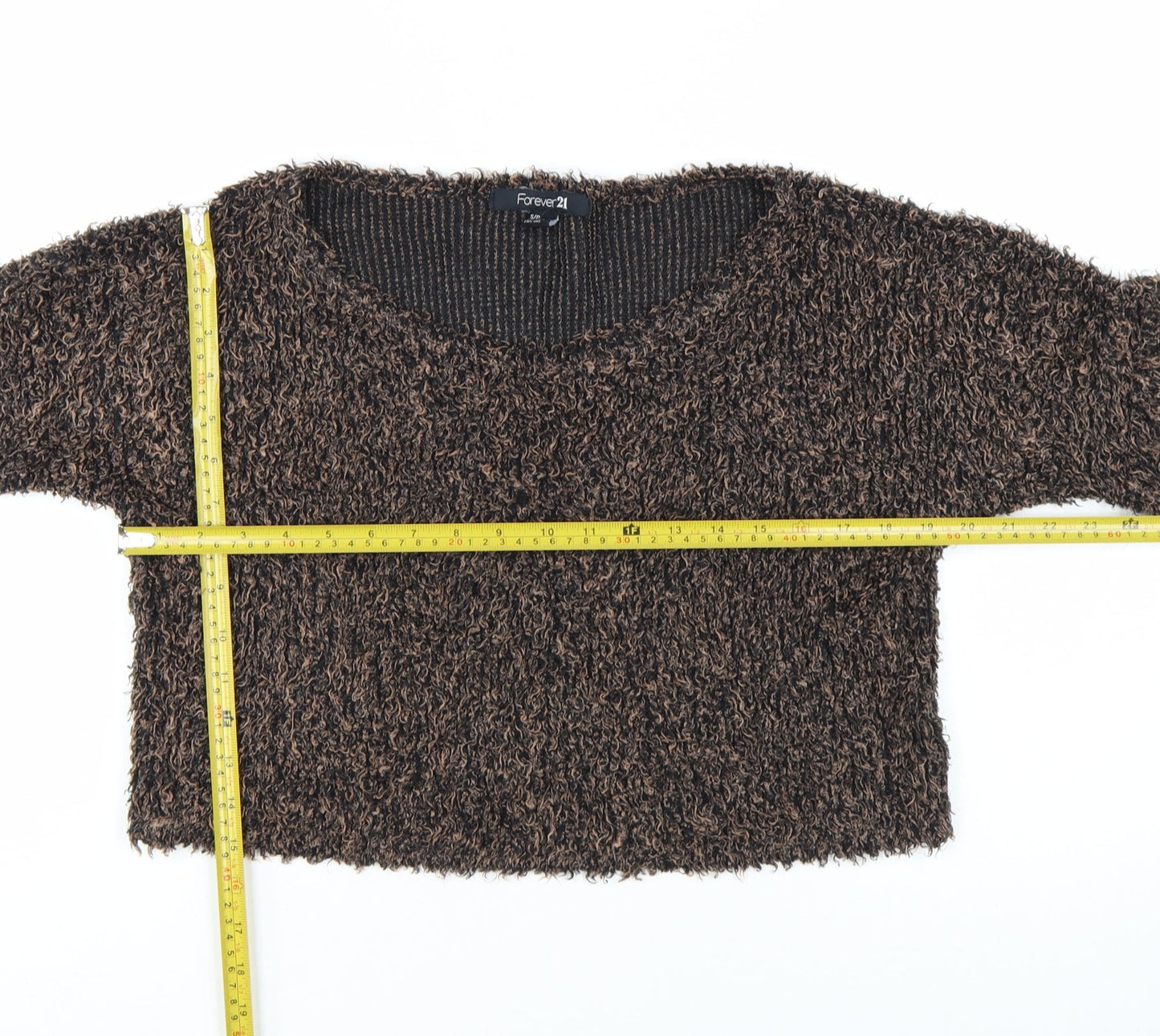 Forever 21 Women's Brown Fuzzy Knit Pullover Jumper Size S