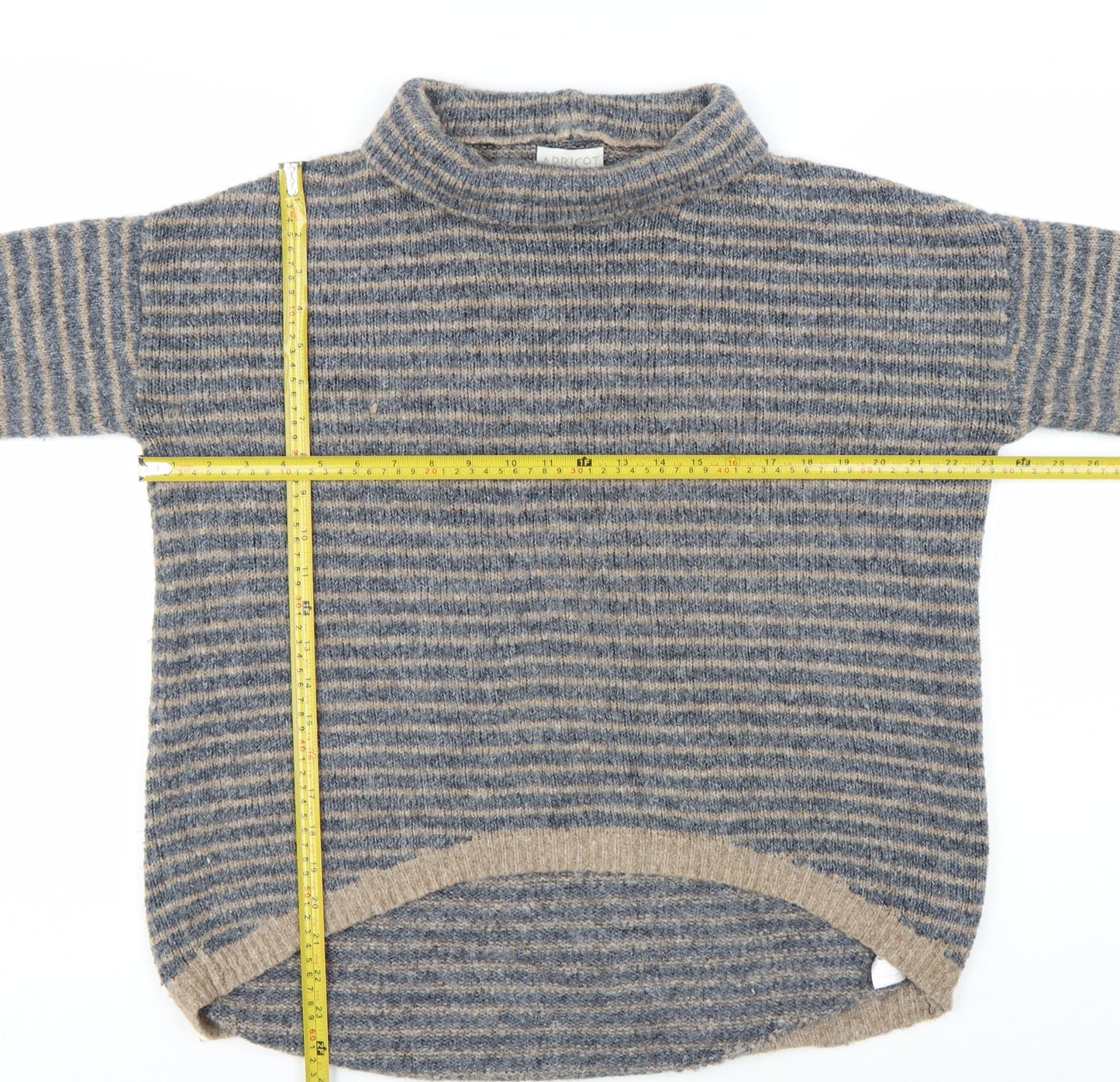 Apricot Women’s Blue Beige Striped High Neck Knit Jumper Size 12