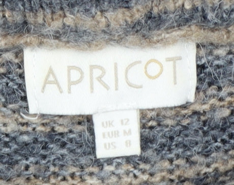 Apricot Women’s Blue Beige Striped High Neck Knit Jumper Size 12