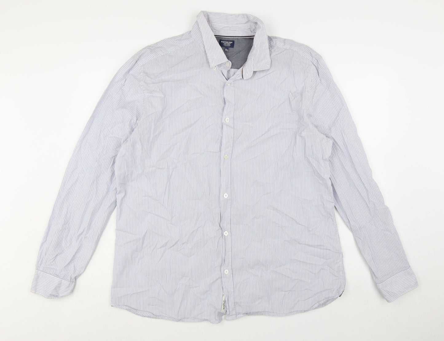 Boston Crew Men's Blue Striped Cotton Long Sleeve Button-Up Shirt XL