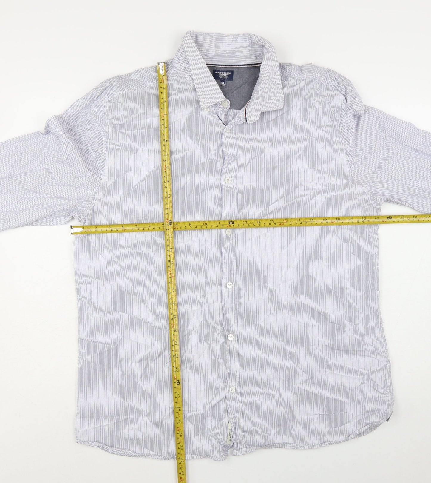 Boston Crew Men's Blue Striped Cotton Long Sleeve Button-Up Shirt XL