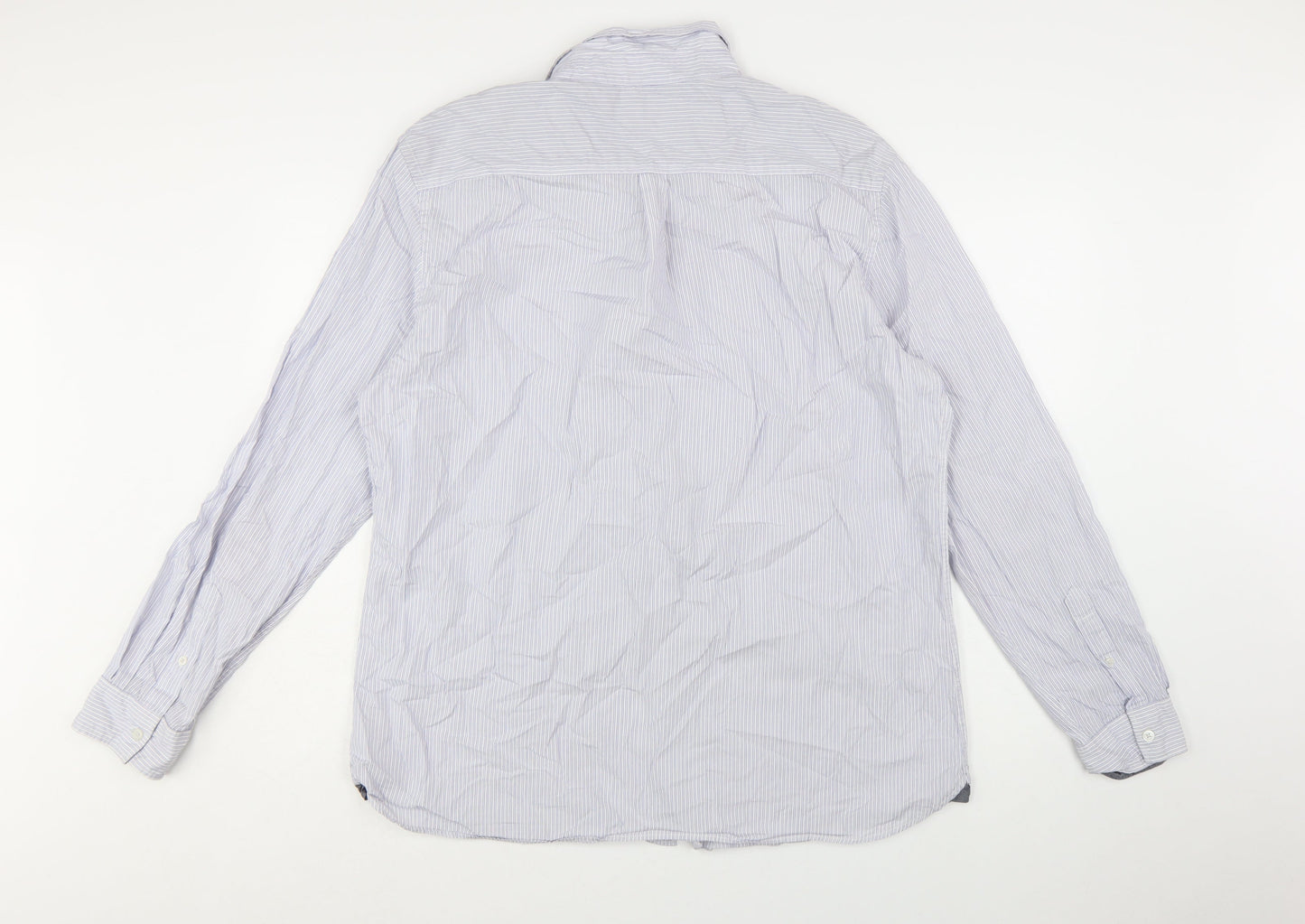 Boston Crew Men's Blue Striped Cotton Long Sleeve Button-Up Shirt XL