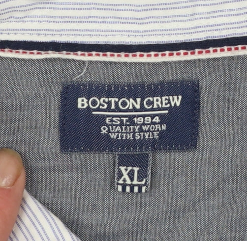 Boston Crew Men's Blue Striped Cotton Long Sleeve Button-Up Shirt XL