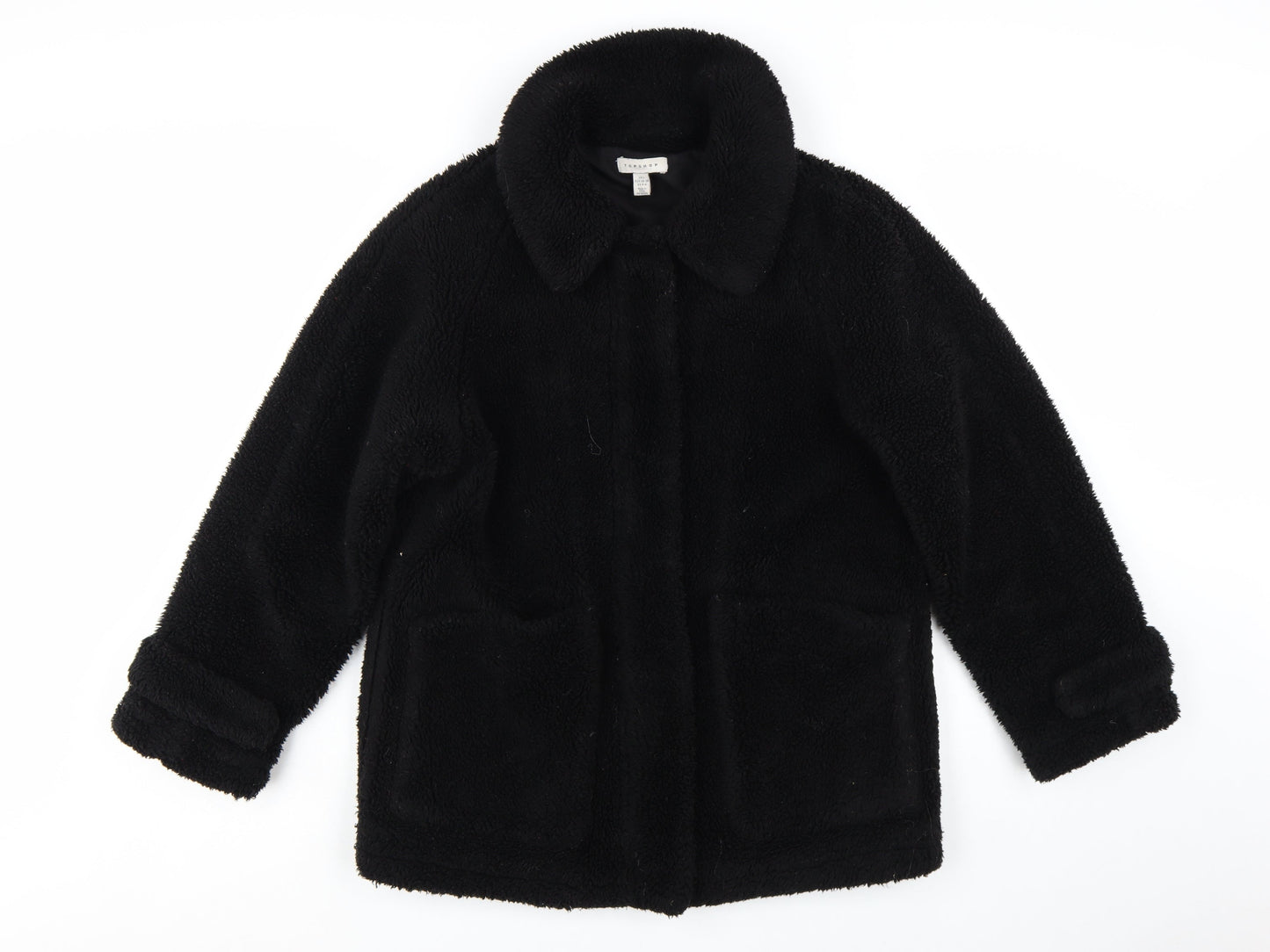 Topshop Women's Black Fleece Mid-Length Coat Size S