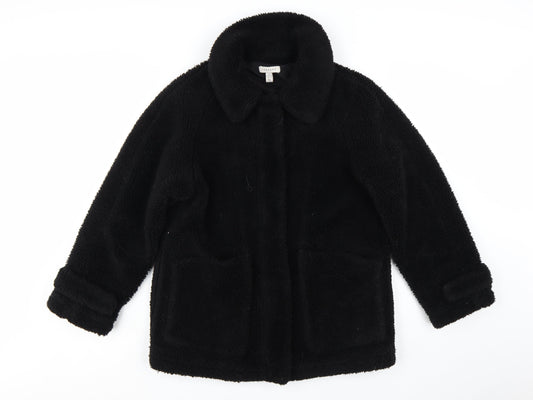 Topshop Women's Black Fleece Mid-Length Coat Size S