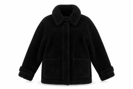 Topshop Women's Black Fleece Mid-Length Coat Size S