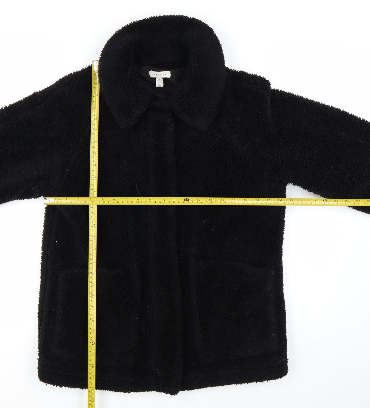 Topshop Women's Black Fleece Mid-Length Coat Size S