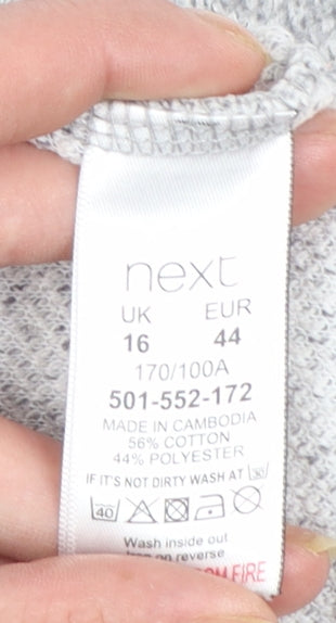 Next Women’s Grey Long Sleeve Open Knit Collared Cardigan Size 16