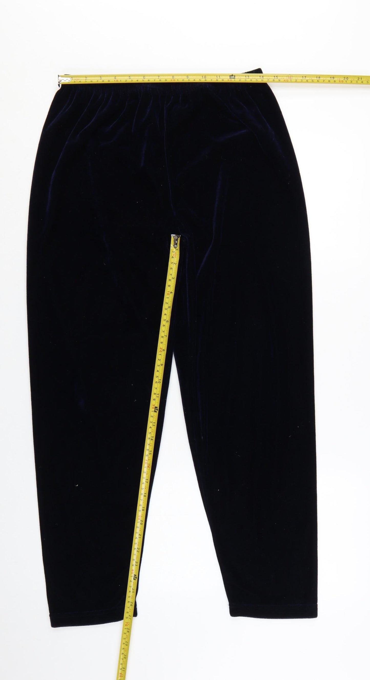 Claire Newville Women's Blue Velvet Elastic Waist Trousers UK 14-16