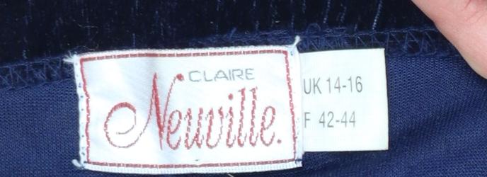 Claire Newville Women's Blue Velvet Elastic Waist Trousers UK 14-16