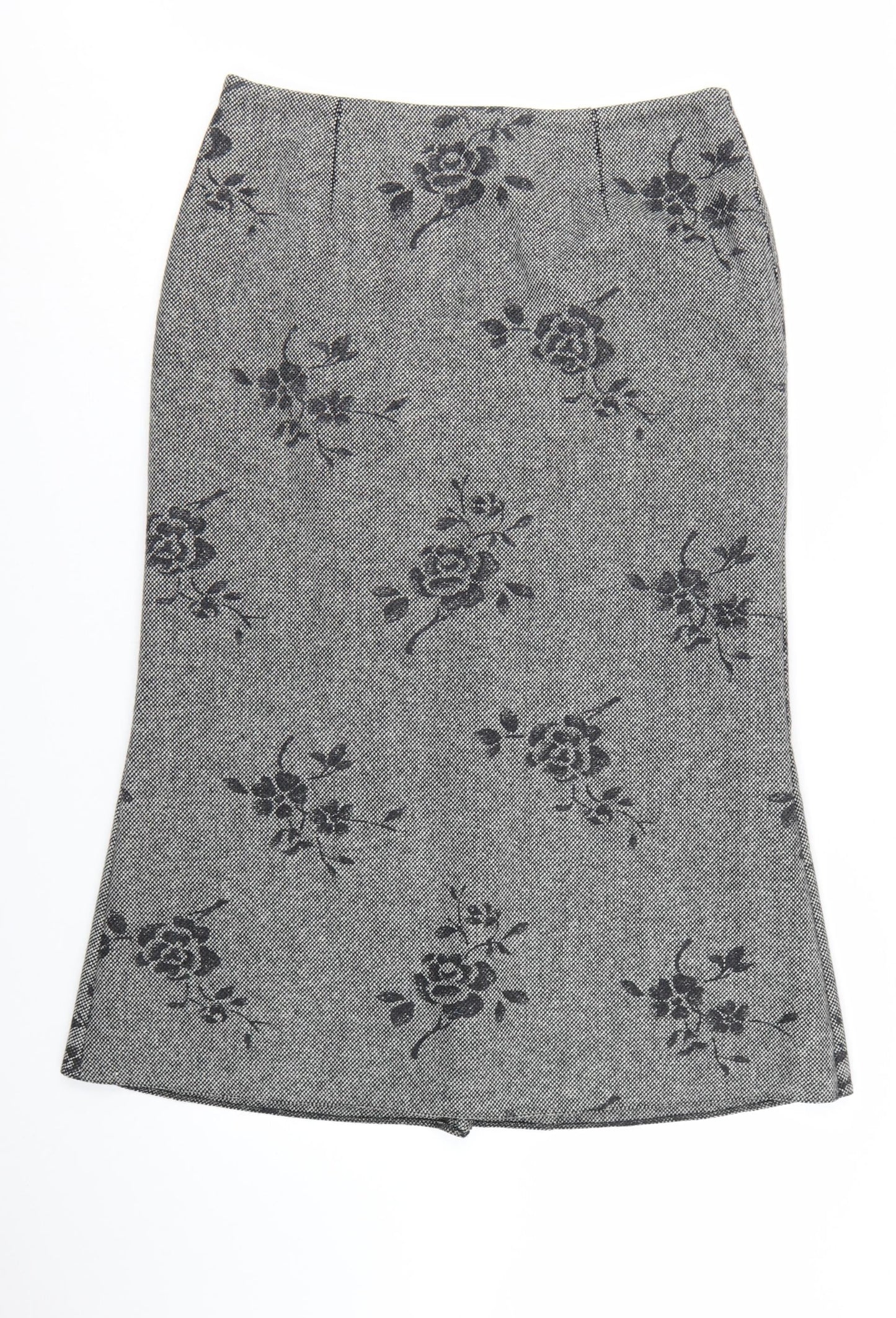GOLD Women's Grey Wool Blend Floral Midi Pencil Skirt Size 18