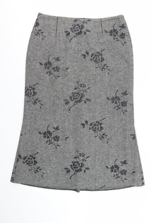GOLD Women's Grey Wool Blend Floral Midi Pencil Skirt Size 18