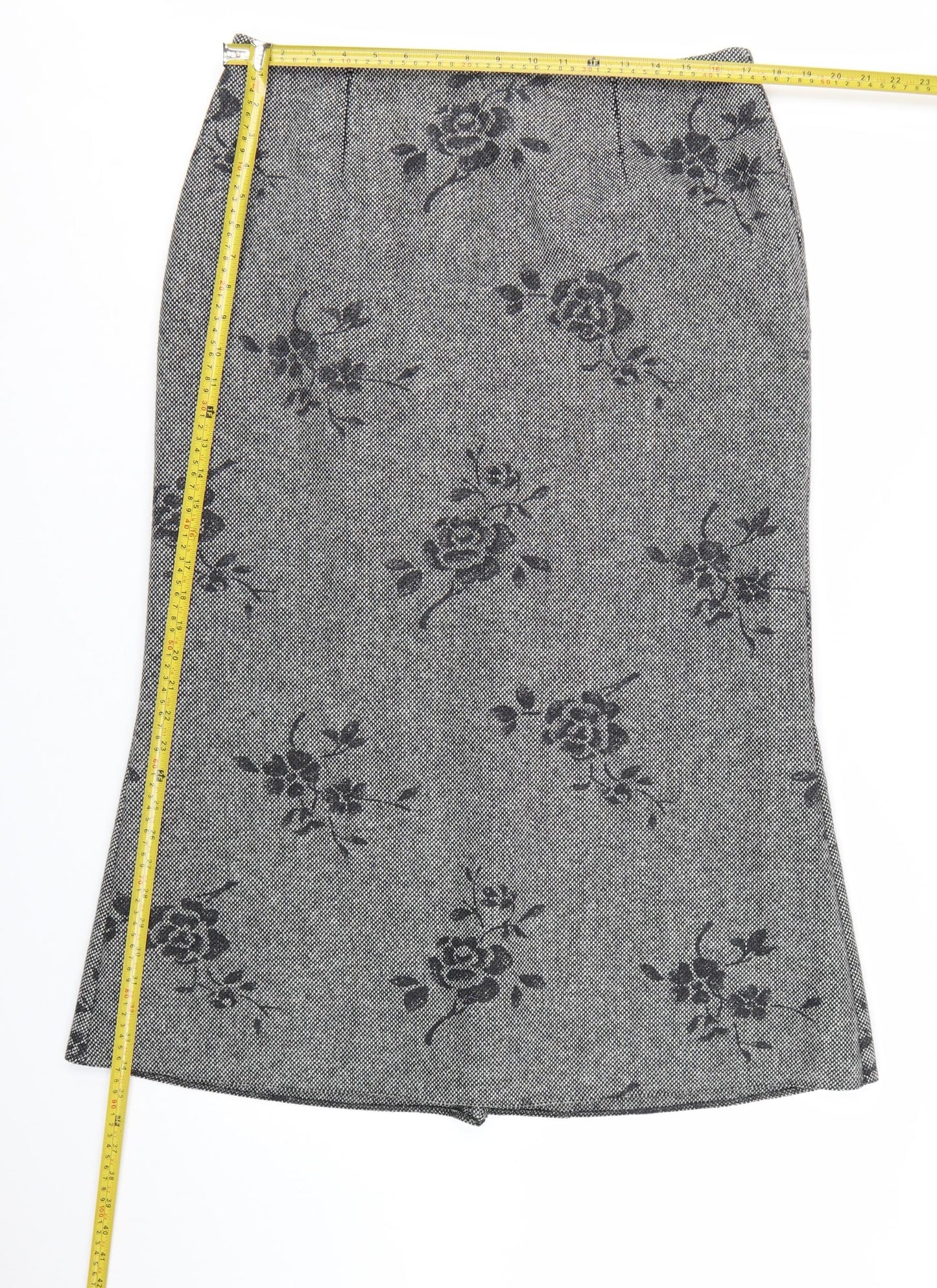 GOLD Women's Grey Wool Blend Floral Midi Pencil Skirt Size 18