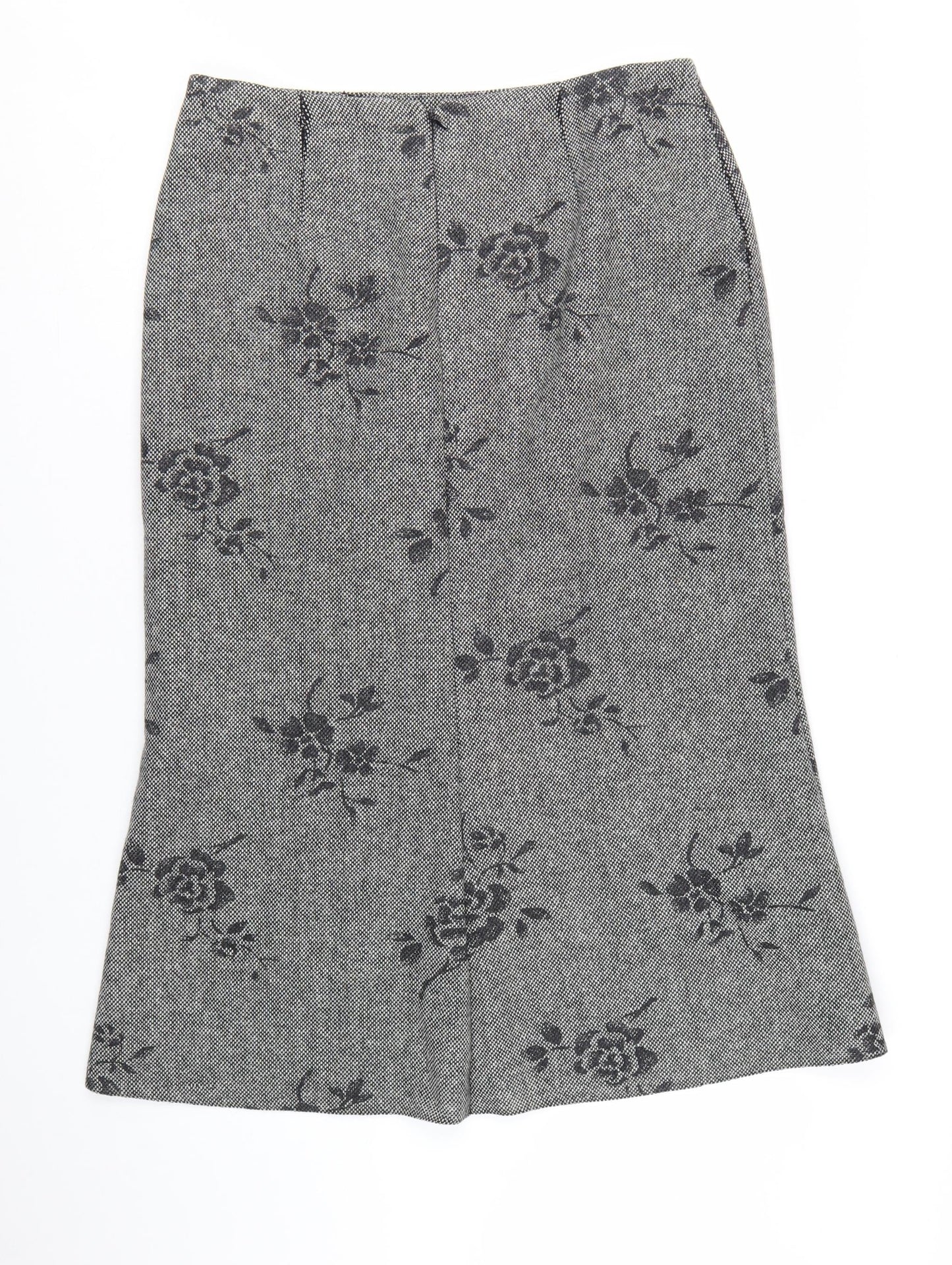 GOLD Women's Grey Wool Blend Floral Midi Pencil Skirt Size 18