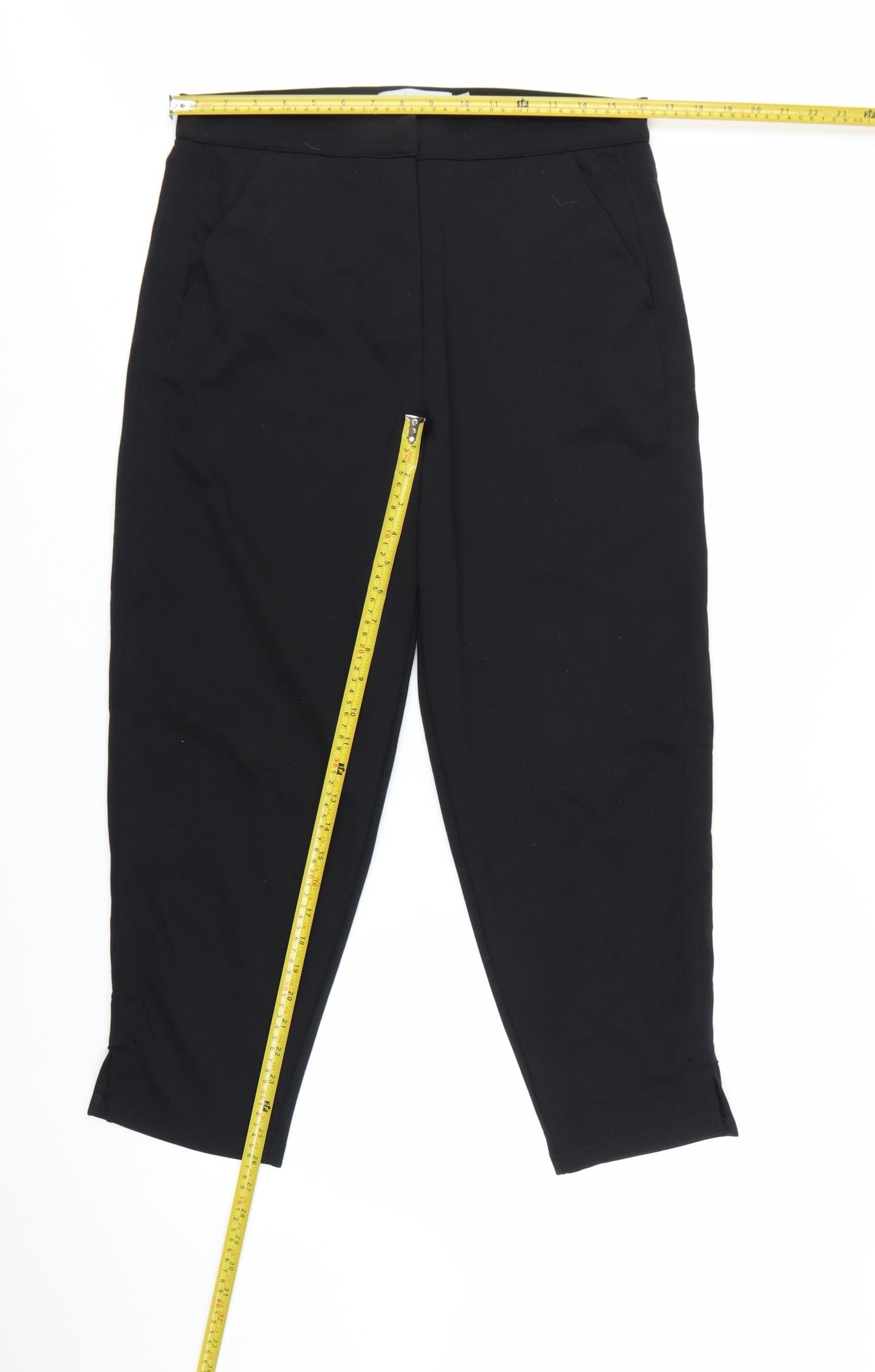 ICHI Womens Black Cropped Slim Fit Stretch Trousers Size L