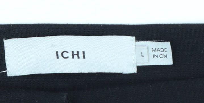 ICHI Womens Black Cropped Slim Fit Stretch Trousers Size L