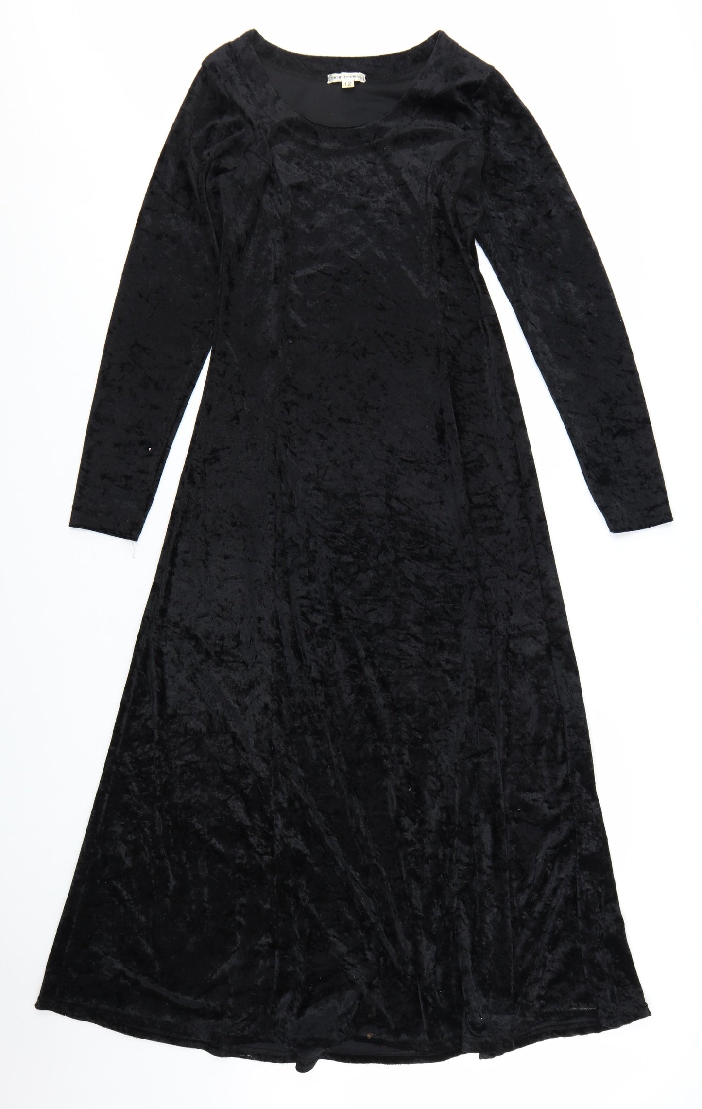 Basic Thinking Women Black Long Velvet A-Line Dress Size 12