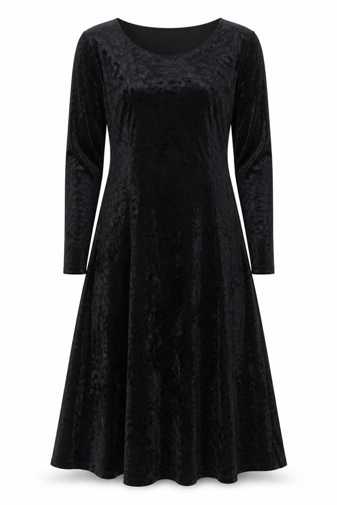 Basic Thinking Women Black Long Velvet A-Line Dress Size 12