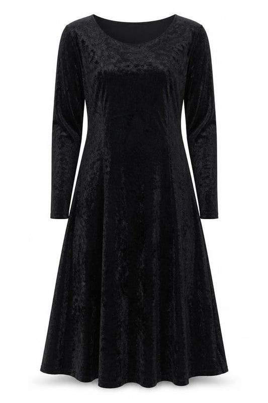 Basic Thinking Women Black Long Velvet A-Line Dress Size 12