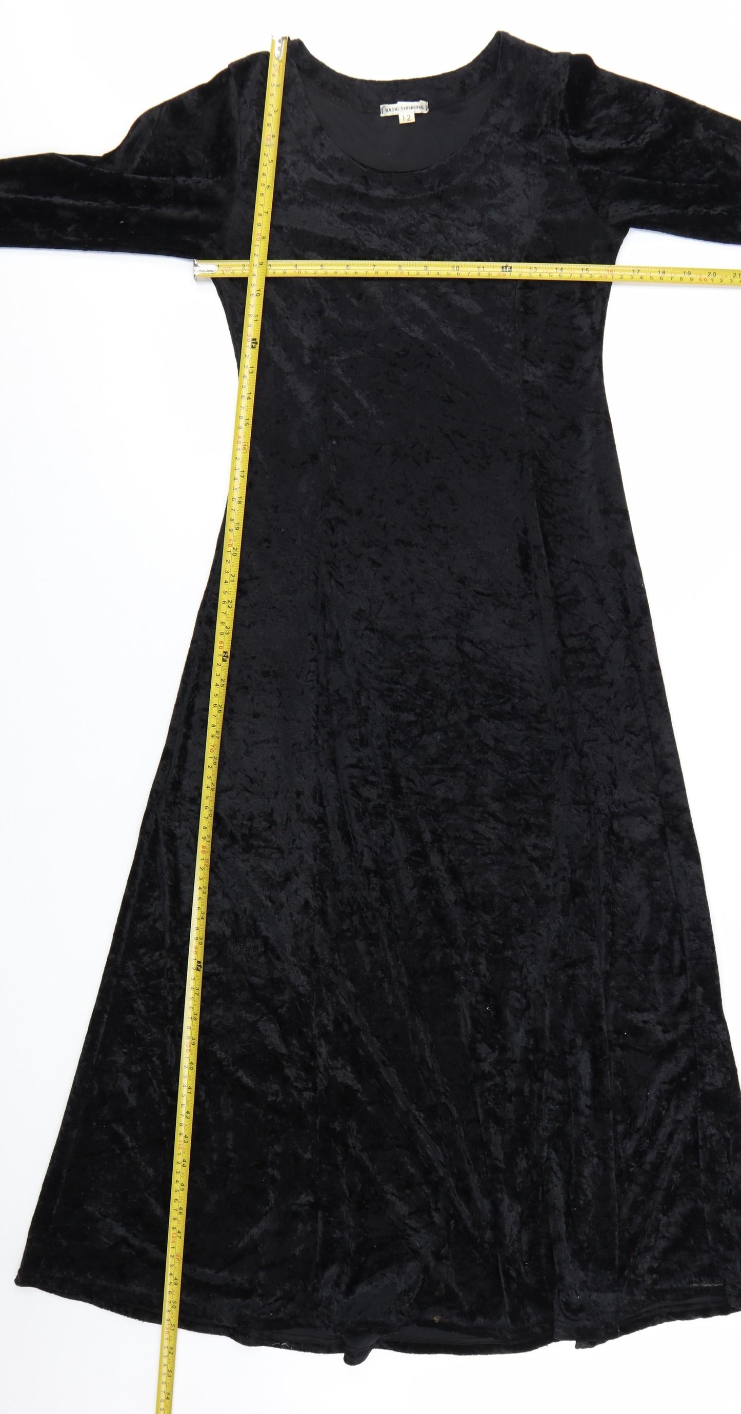 Basic Thinking Women Black Long Velvet A-Line Dress Size 12