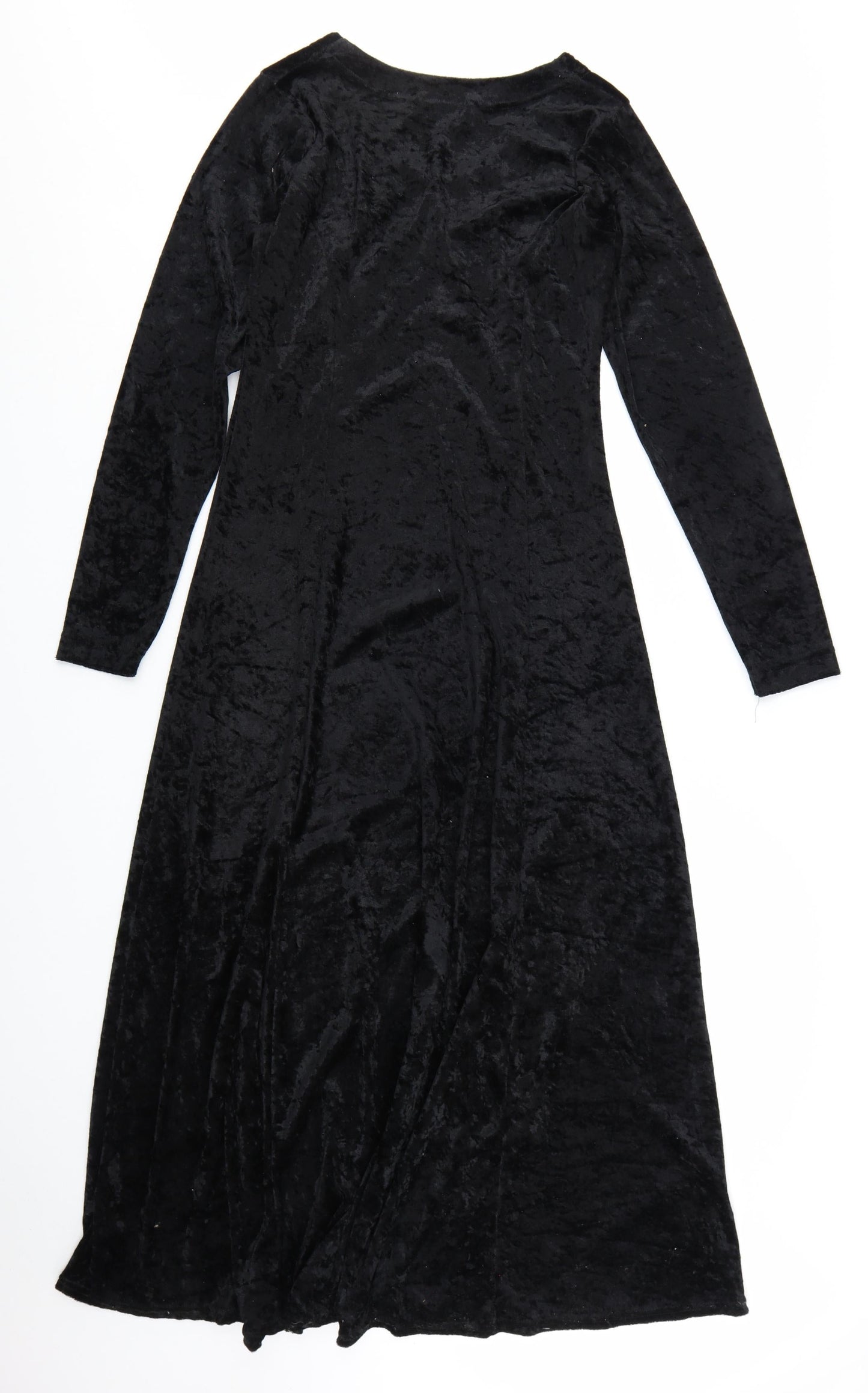 Basic Thinking Women Black Long Velvet A-Line Dress Size 12