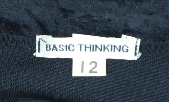 Basic Thinking Women Black Long Velvet A-Line Dress Size 12