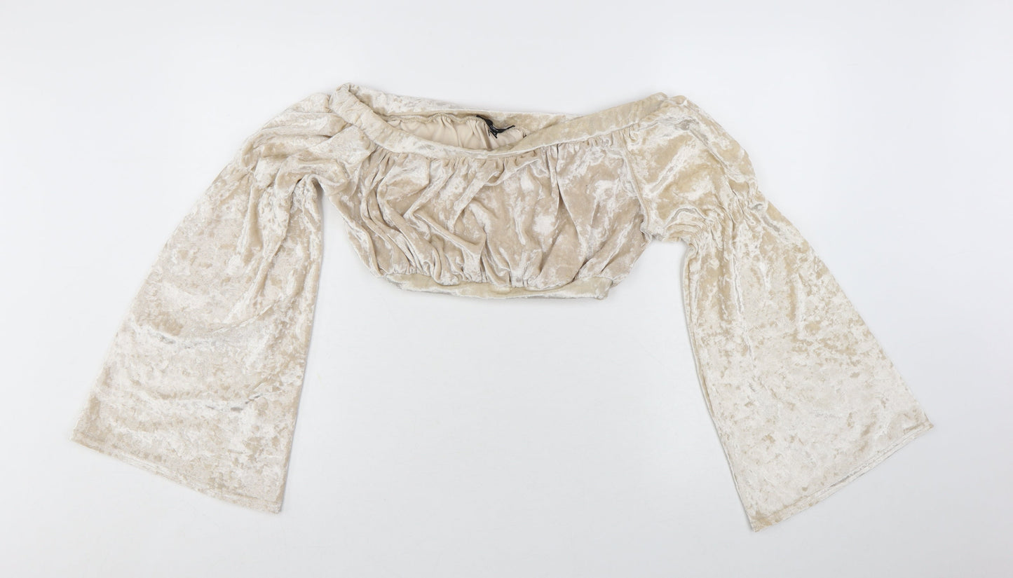 Missguided Women’s Beige Velvet Off Shoulder Cropped Blouse UK 10