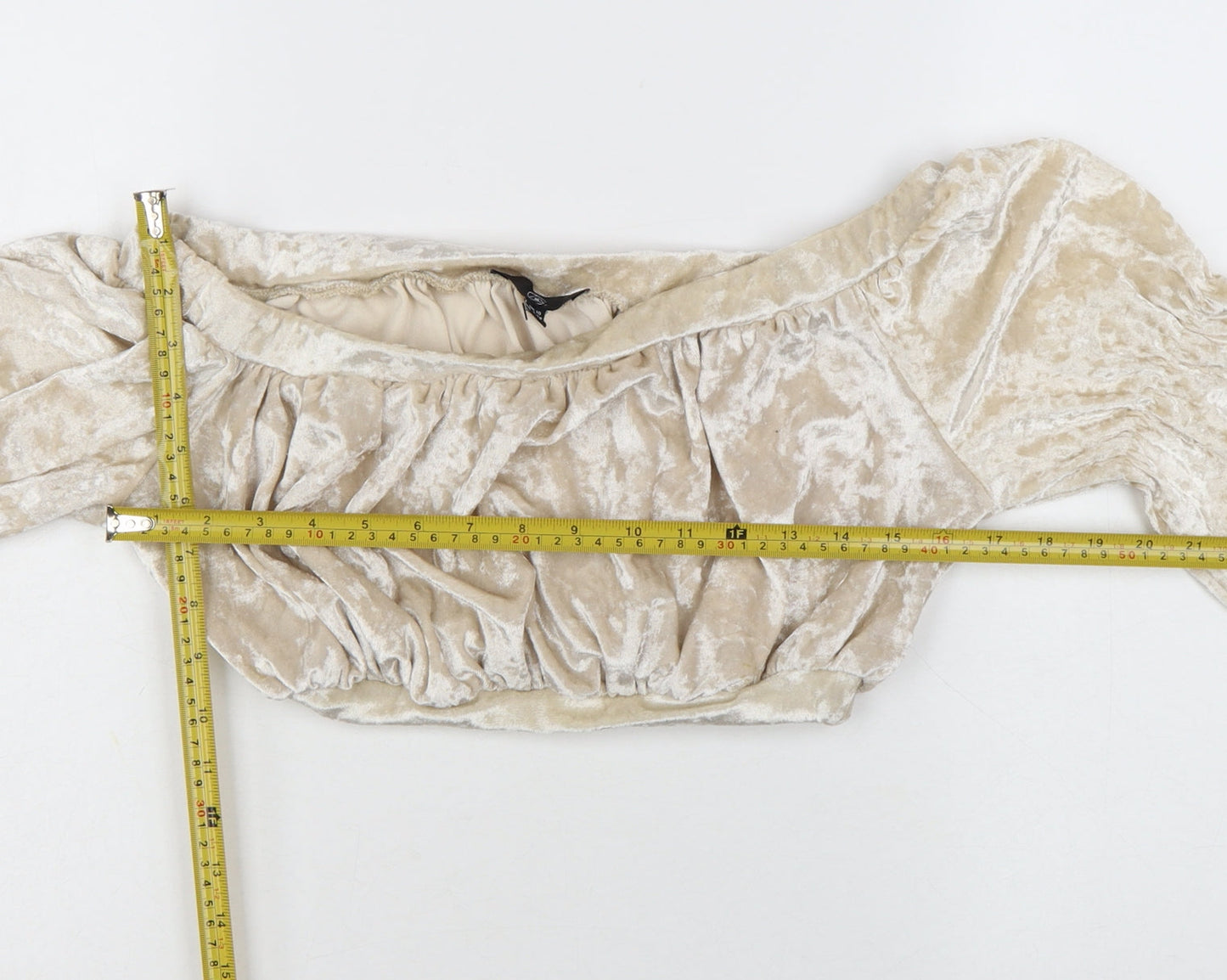 Missguided Women’s Beige Velvet Off Shoulder Cropped Blouse UK 10