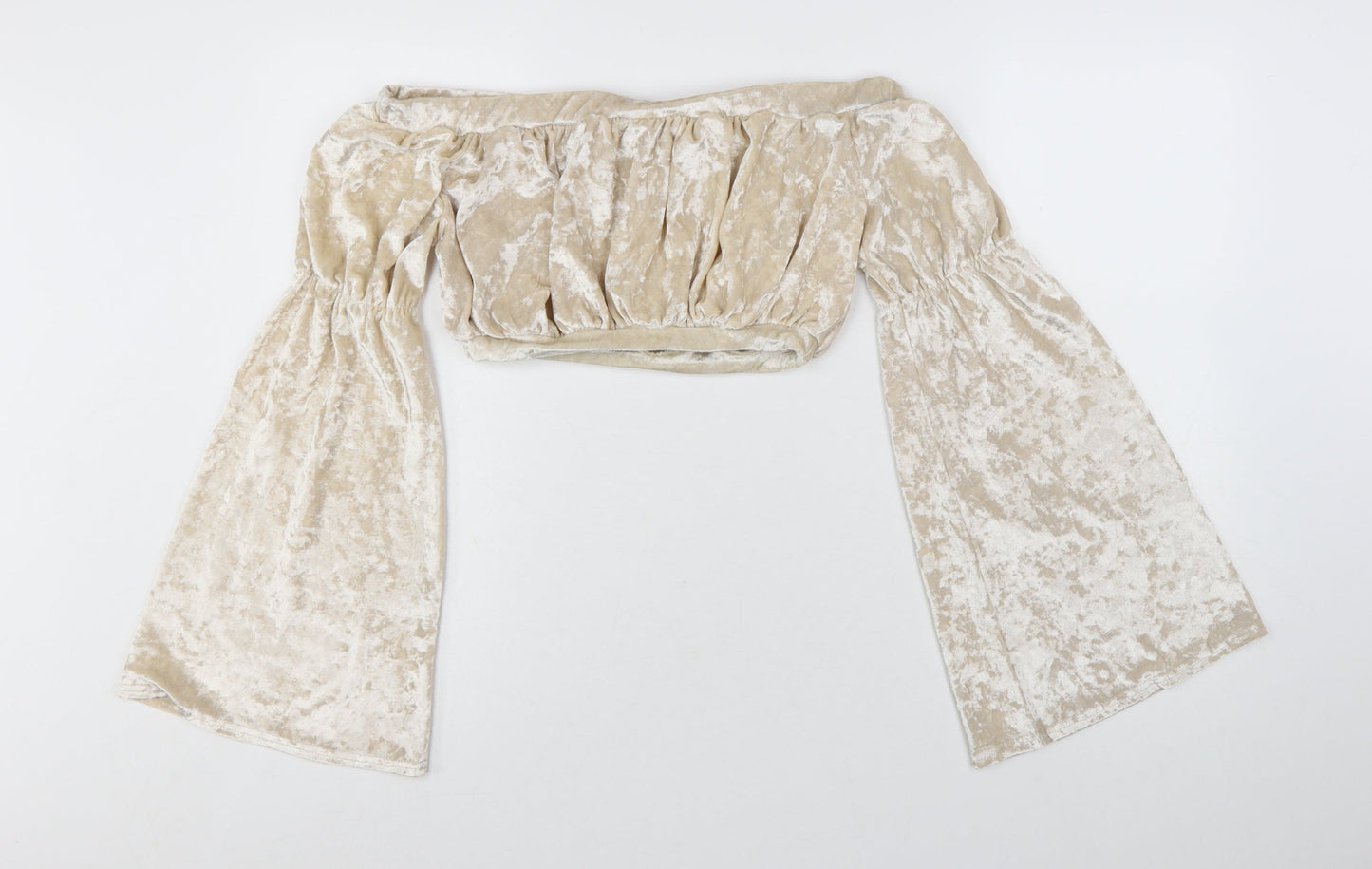 Missguided Women’s Beige Velvet Off Shoulder Cropped Blouse UK 10
